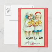Meisjes en Baby Chicks  Paas Kaarten Feestdagenkaart (Voorkant / Achterkant)
