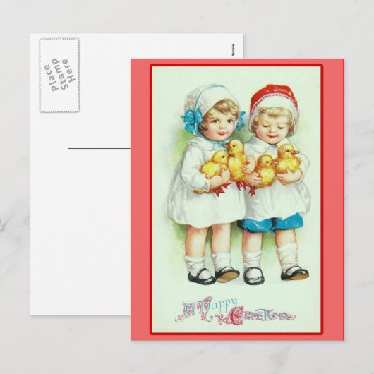 Meisjes en Baby Chicks  Paas Kaarten Feestdagenkaart (Voorkant / Achterkant)