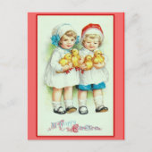 Meisjes en Baby Chicks  Paas Kaarten Feestdagenkaart (Voorkant)