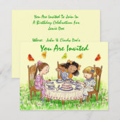 Meisjes en Butterflies Birthday Tea Party Kaart (Voorkant / Achterkant)