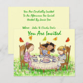 Meisjes en Butterflies Sweet Tea party Invitations Kaart (Voorkant / Achterkant)