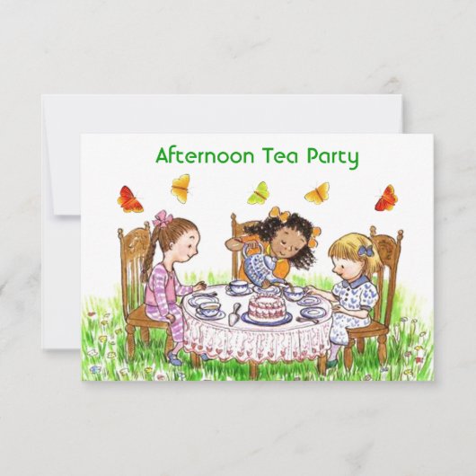 Meisjes en Butterflies Tea Party Garden Invitation Kaart (Voorkant)