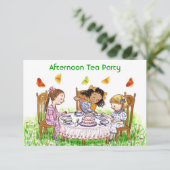 Meisjes en Butterflies Tea Party Garden Invitation Kaart (Staand voorkant)