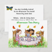 Meisjes en Butterflies Tea Party Garden Invitation Kaart (Voorkant / Achterkant)