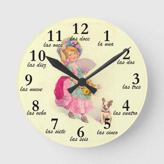 Meisjes en Dog  Motif en Spaans Numbers Clock Ronde Klok (Voorkant)