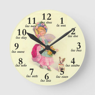 Meisjes en Dog  Motif en Spaans Numbers Clock Ronde Klok