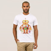 Meisjes en een robot die Mannen T-shirt aantrekt (Voorkant volledig)