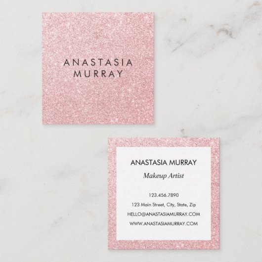 Meisjes en glam Blush Roze Glitter Sparkles Vierkante Visitekaartje (Voorkant / Achterkant)