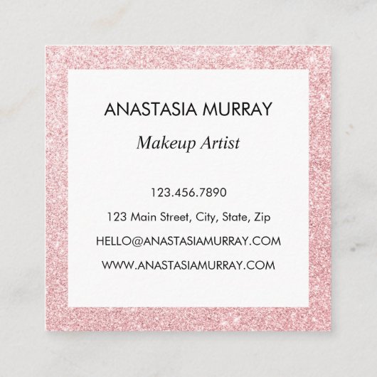 Meisjes en glam Blush Roze Glitter Sparkles Vierkante Visitekaartje (Achterkant)