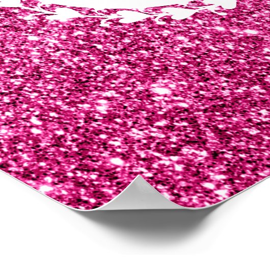 Meisjes en glam Hot Pink Glitter Sparkle White Hea Poster (Hoek)