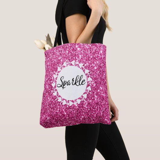 Meisjes en glam Hot Pink Glitter Sparkle White Hea Tote Bag (Dichtbij)