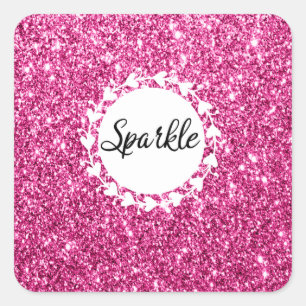 Meisjes en glam Hot Pink Glitter Sparkle White Hea Vierkante Sticker