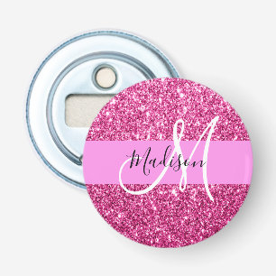 Meisjes en Glam Hot Pink Glitter Sparkles Button Flesopener