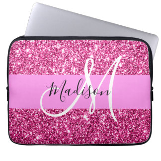 Meisjes en Glam Hot Pink Glitter Sparkles Laptop Sleeve