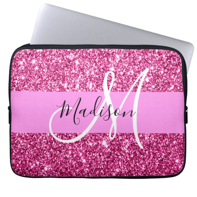Meisjes en Glam Hot Pink Glitter Sparkles Laptop Sleeve (Voorkant)