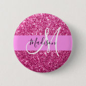 Meisjes en Glam Hot Pink Glitter Sparkles Ronde Button 5,7 Cm (Voorkant)