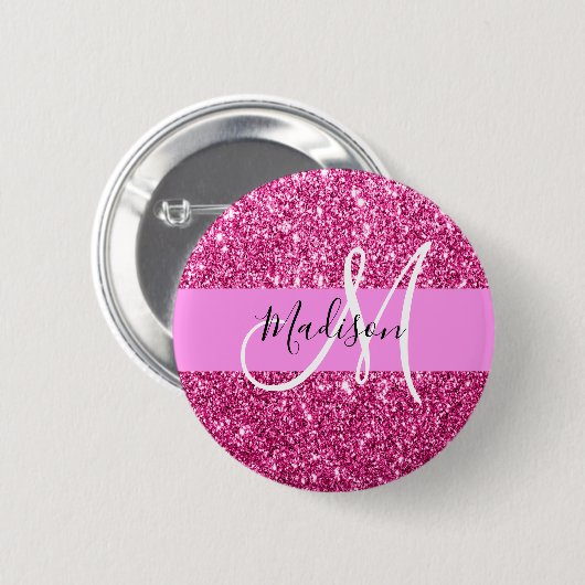 Meisjes en Glam Hot Pink Glitter Sparkles Ronde Button 5,7 Cm (Voorkant /achterkant)