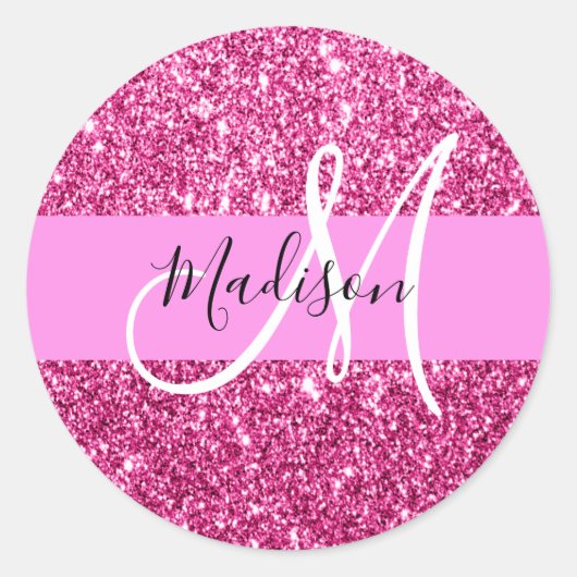 Meisjes en Glam Hot Pink Glitter Sparkles Ronde Sticker (Voorkant)
