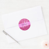 Meisjes en Glam Hot Pink Glitter Sparkles Ronde Sticker (Envelop)
