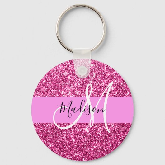 Meisjes en Glam Hot Pink Glitter Sparkles Sleutelhanger (Voorkant)