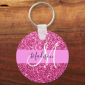 Meisjes en Glam Hot Pink Glitter Sparkles Sleutelhanger (Voorkant)