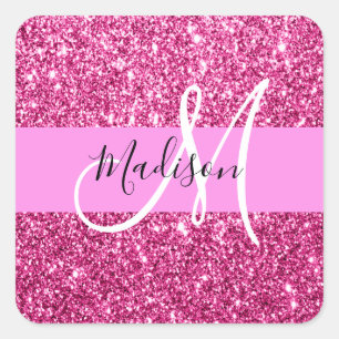 Meisjes en Glam Hot Pink Glitter Sparkles Vierkante Sticker