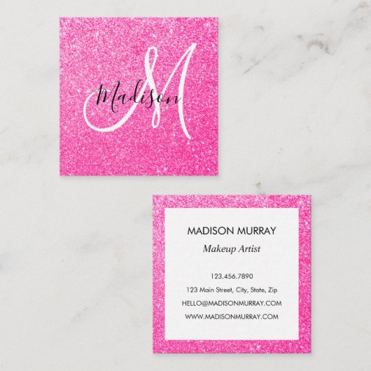 Meisjes en glam Hot Pink Glitter Sparkles Vierkante Visitekaartje (Voorkant / Achterkant)