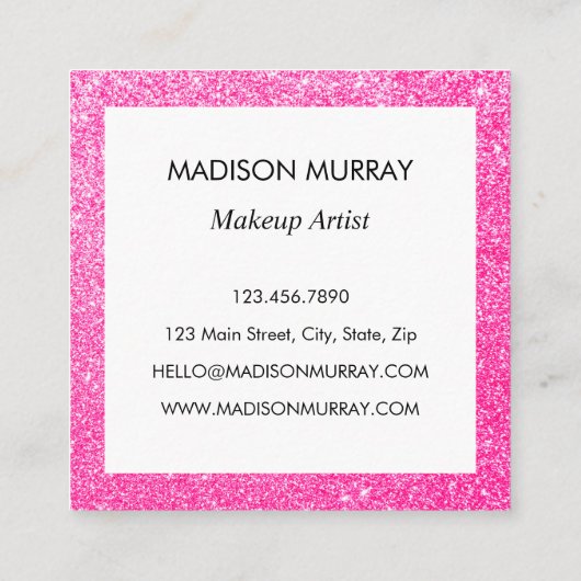 Meisjes en glam Hot Pink Glitter Sparkles Vierkante Visitekaartje (Achterkant)