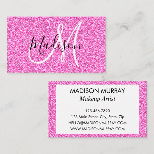 Meisjes en glam Hot Pink Glitter Sparkles Visitekaartje (Voorkant / Achterkant)
