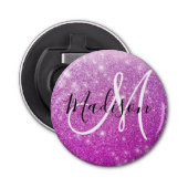 Meisjes en Glam Paars Glitter Sparkles Monogram Button Flesopener (Voorkant)