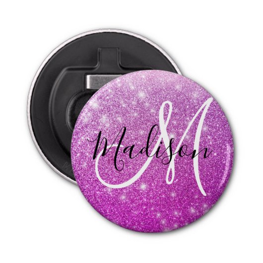 Meisjes en Glam Paars Glitter Sparkles Monogram Button Flesopener (Voorkant)