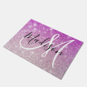Meisjes en Glam Paars Glitter Sparkles Monogram Deurmat (Schuin)