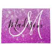 Meisjes en Glam Paars Glitter Sparkles Monogram Groot Cadeauzakje (Voorkant)