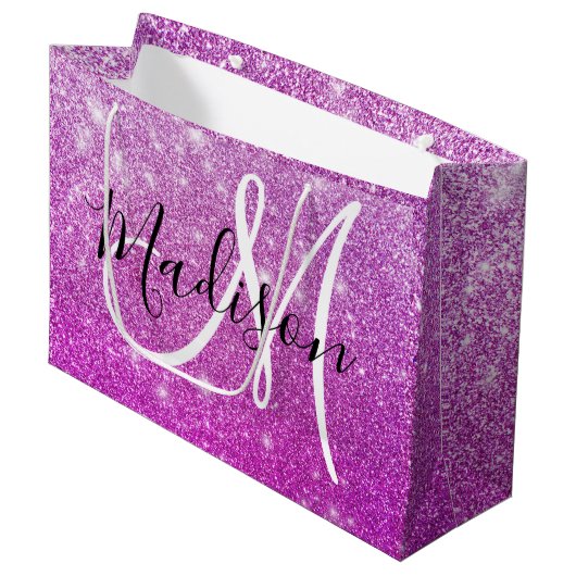Meisjes en Glam Paars Glitter Sparkles Monogram Groot Cadeauzakje (Voorkant Gekanteld)