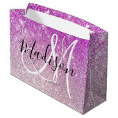 Meisjes en Glam Paars Glitter Sparkles Monogram Groot Cadeauzakje (Achterkant Gekanteld)