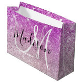 Meisjes en Glam Paars Glitter Sparkles Monogram Groot Cadeauzakje (Voorkant Gekanteld)