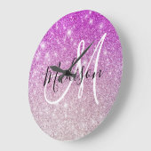 Meisjes en Glam Paars Glitter Sparkles Monogram Grote Klok (Hoek)