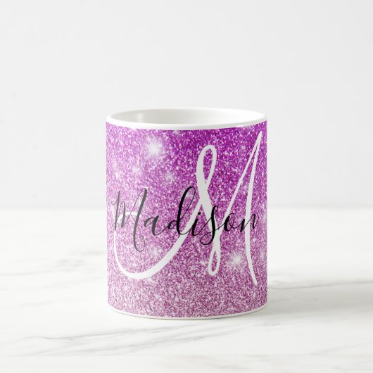 Meisjes en Glam Paars Glitter Sparkles Monogram Koffiemok (Center)