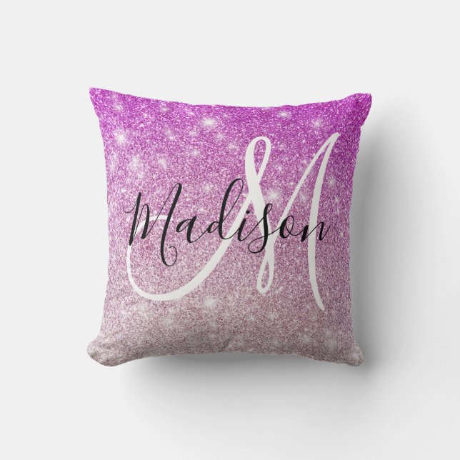 Meisjes en Glam Paars Glitter Sparkles Monogram Kussen (Voorkant)