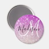 Meisjes en Glam Paars Glitter Sparkles Monogram Magneet (Voorkant / Achterkant)