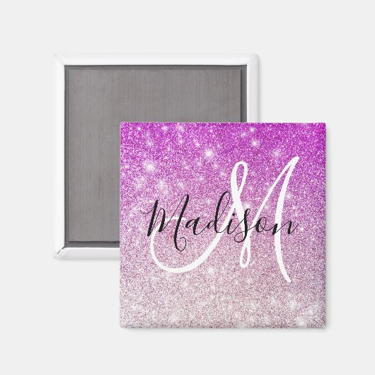 Meisjes en Glam Paars Glitter Sparkles Monogram Magneet (Voorkant / Achterkant)