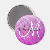 Meisjes en Glam Paars Glitter Sparkles Monogram Magneet (Voorkant / Achterkant)