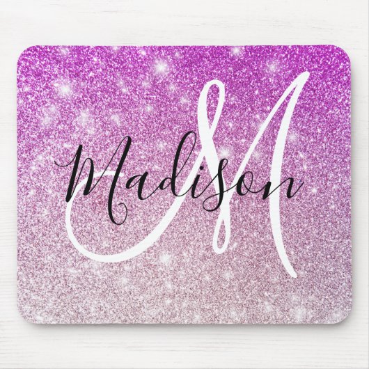 Meisjes en Glam Paars Glitter Sparkles Monogram Muismat (Voorkant)