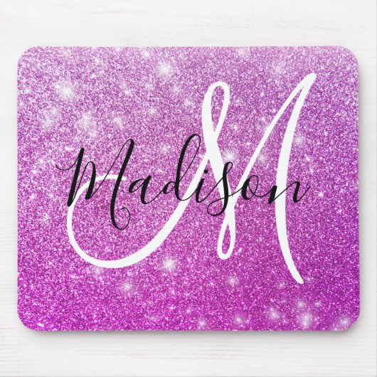 Meisjes en Glam Paars Glitter Sparkles Monogram Muismat (Voorkant)