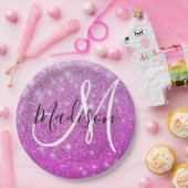 Meisjes en Glam Paars Glitter Sparkles Monogram Papieren Bordje (Feest)