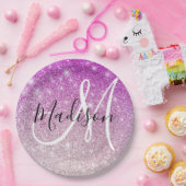 Meisjes en Glam Paars Glitter Sparkles Monogram Papieren Bordje (Feest)