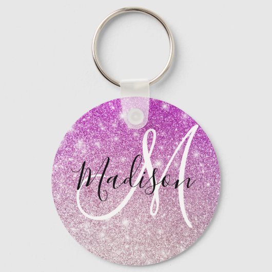 Meisjes en Glam Paars Glitter Sparkles Monogram Sleutelhanger (Voorkant)