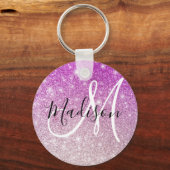 Meisjes en Glam Paars Glitter Sparkles Monogram Sleutelhanger (Voorkant)