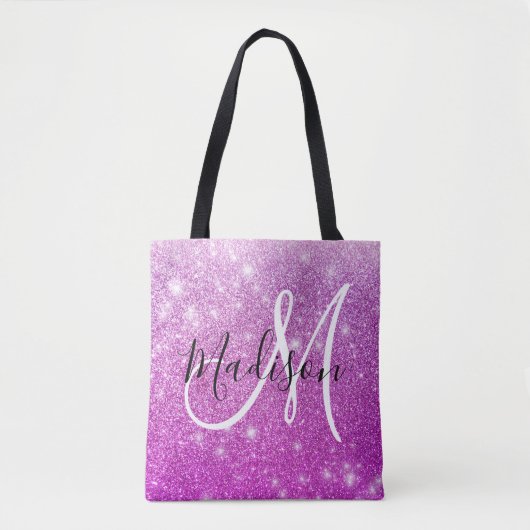 Meisjes en Glam Paars Glitter Sparkles Monogram Tote Bag (Voorkant)