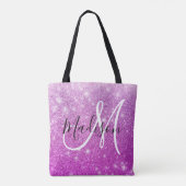Meisjes en Glam Paars Glitter Sparkles Monogram Tote Bag (Achterkant)